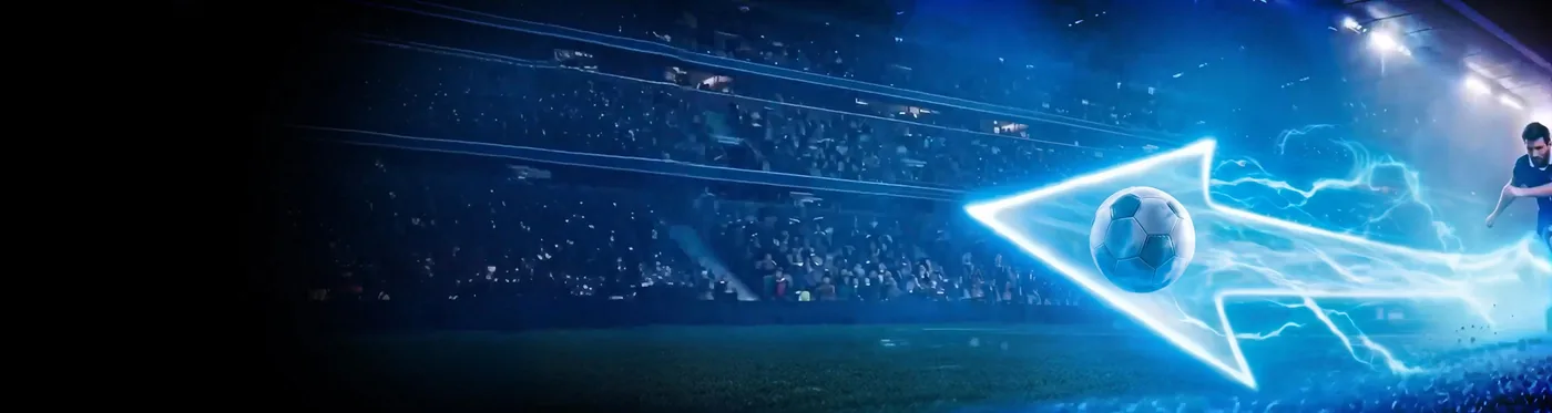 Stadio illuminato con pallone e freccia di luce: bonus di benvenuto sport BetScore